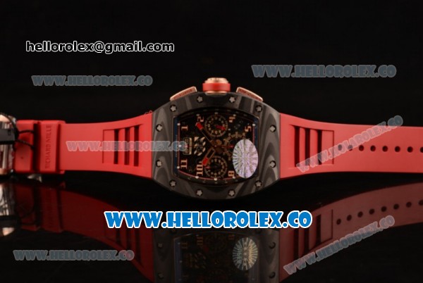 Richard Mille RM 11-02 Swiss Valjoux 7750 Automatic Carbon Fiber Case with Skeleton Dial and Red Rubber Strap - 1:1 Original - Click Image to Close